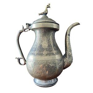 Antique Vintage Hand Etched Hinged Tea Coffee Pot Stamped Best German Silver